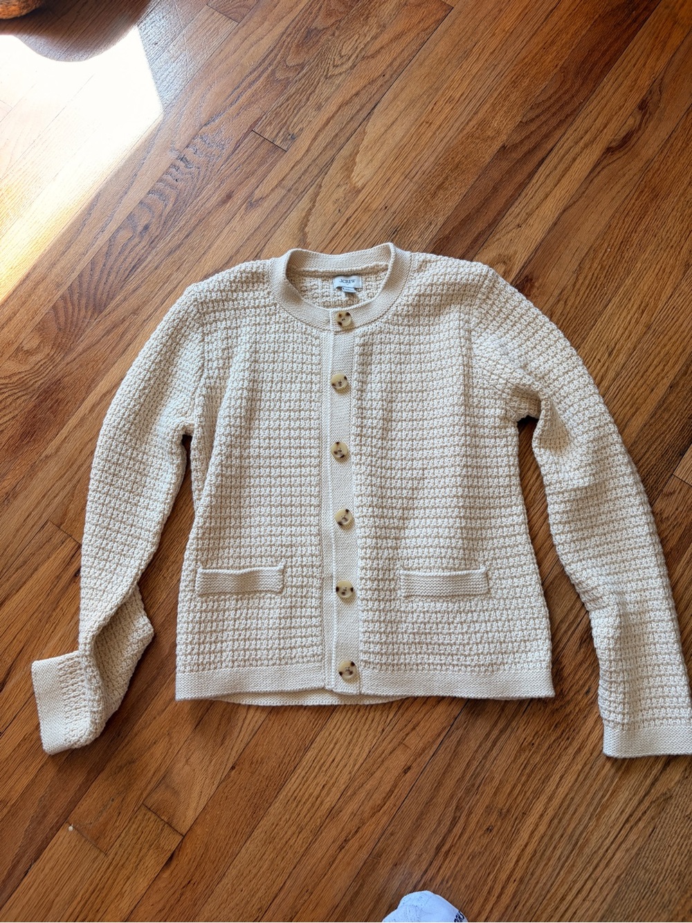 J. Crew Cream Textured Button-Front Knit Crewneck Cardigan